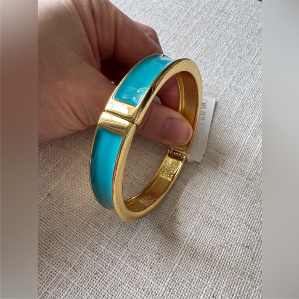 NEW Turquoise Bangle Bracelet NWT Enamel Aqua Teal Gold Chunky Bangles S…